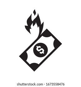 Fire money vector icon, burn cash illustration isolated on white background. Burning dollar sign, flame money logo or banknote symbol