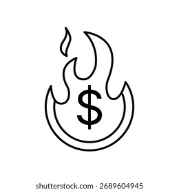 Fire Money Vector Icon, Burning Dollar Sign.