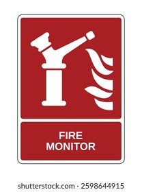 Fire Monitor Sign, Fire Protection Equipment Sign with Vertical Explanation - High Quality Vector Stock Image