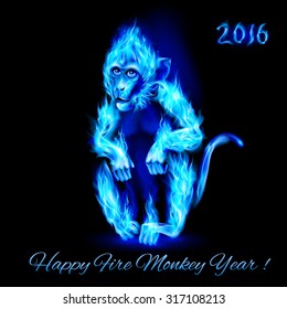 Fire Monkey in blue color. New Years Banner design on black