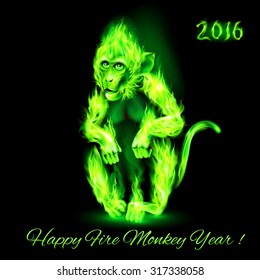 Fire Monkey in green color. New Years Banner design on black