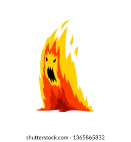 Fire Monster Cartoon Character, Fantasy Creature Vector Illustration