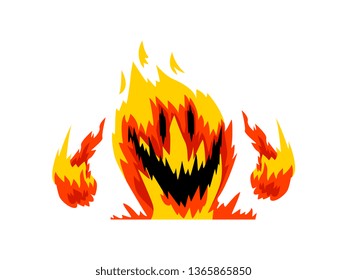 Fire Monster, Fantasy Mystic Creature Cartoon Character Vector Illustration