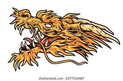 Fire monster head emblem colorful with evil monster from Chinese legends for design of books about asian cultures vector illustration
