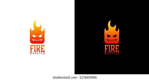 fire monster logo designs on black and white background