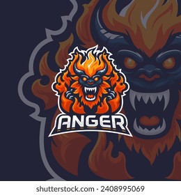 Fire monster mascot esport vector illustration. Flame devil gaming and sport team mascot emblem.