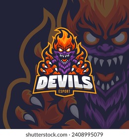 Ilustración vectorial de la mascota monstruosa del fuego. El emblema de la mascota del equipo deportivo y de los juegos del diablo de llama.