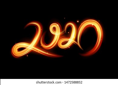 Fire motion effect to 2020 happy new year, vector and illustration.