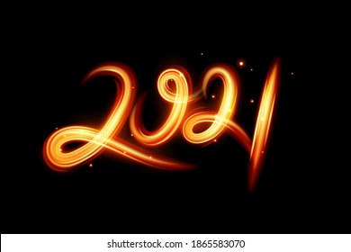 Fire motion effect to 2021 happy new year, vector and illustration.
