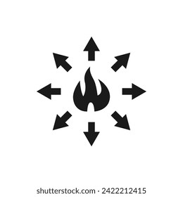 Fire with multi-directional arrow icon flat style isolated on white background. Vector illustration