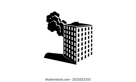 fire in a multi-storey building, black isolated silhouette