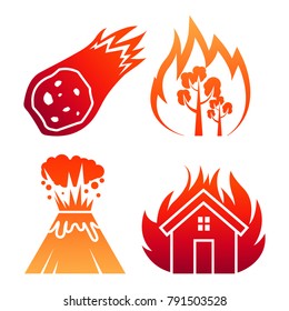 Fire natural disaster colorful vector icons in red and orange illustration