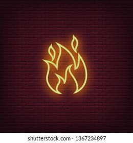 Fire Neon Icon. Flame Sign Icon. Vector