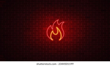 Icono de neón de fuego. Signo de llama de neón brillante. Ilustración del vector