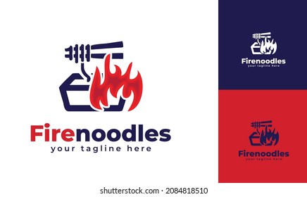 Fire noodle logo design. vector