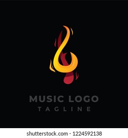 Fire Note Music Key Logo Creative Template
