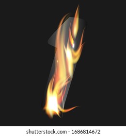 Fire number "1" on a dark background