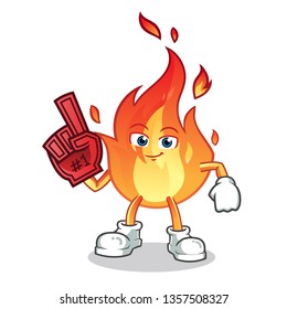 fire number one fan mascot vector cartoon illustration