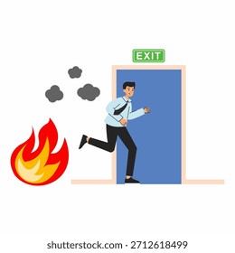 Fire in office. escape exit is in room. Man was in emergency situation.