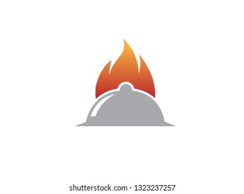 Fire on a big dishfood for logo design illustration