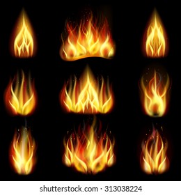 Fire on black background. vector