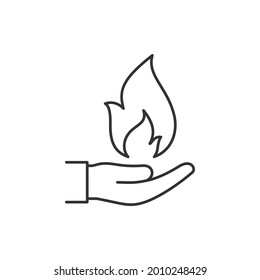 Fuego a mano. Estilo de línea de icono de llama aislado en fondo blanco. Ilustración del vector