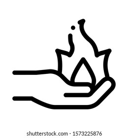 Fire on Hand Symbol Icon Vector. Outline Fire on Hand Symbol Sign. Isolated Contour Symbol Illustration