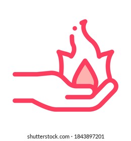 Fire on Hand Symbol Icon Vector. Outline Fire on Hand Symbol Sign. Isolated Contour Symbol Illustration