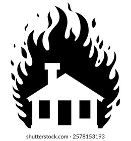 Fire on house monochrome isolated background. Vector illustration.