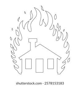 Fire on house outline vector illustration.