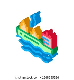 fire on ship icon vector. isometric fire on ship sign. color isolated symbol illustration