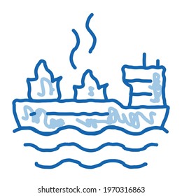 fire on ship sketch icon vector. Hand drawn blue doodle line art fire on ship sign. isolated symbol illustration
