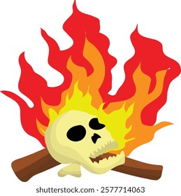 Fire on skull vector illustration. Halloween illustration for book illustration, bag, placard, banner design.