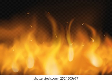 Fire on a transparent background, orange and yellow colors.Vector illustration.
