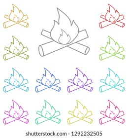 a fire on two firewoods icon in multi color. Simple thin line, outline vector of Camp icons for UI and UX, website or mobile application