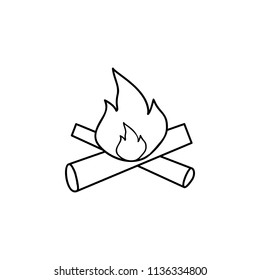 a fire on two firewoods in lines icon vector