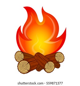 Fire on fire wood camping vector