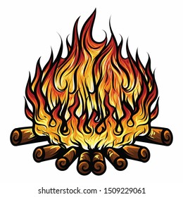 The fire on fire wood Detail Vector Illustration - Burning Wood