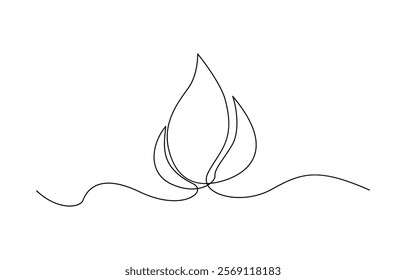 Fire one continuous line drawing. Abstract black and white minimal single line art, Flame in continuous one line drawing. Fire icon concept.