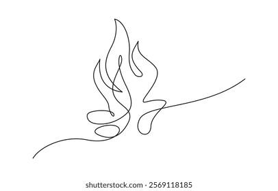 Fire one continuous line drawing. Abstract black and white minimal single line art, Flame in continuous one line drawing. Fire icon concept.