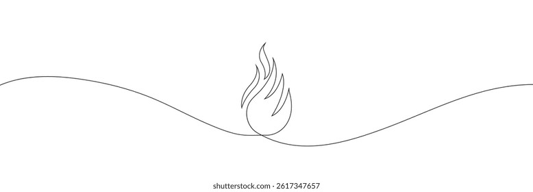 Fire one continuous line drawing. Abstract black and white minimal single line art, Flame in continuous one line drawing. Fire icon concept. EPS 10 .