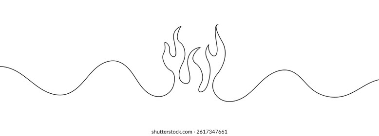 Fire one continuous line drawing. Abstract black and white minimal single line art, Flame in continuous one line drawing. Fire icon concept. EPS 10 .