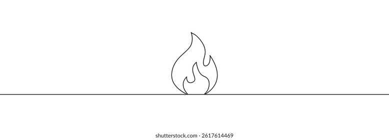 Fire one continuous line drawing. Abstract black and white minimal single line art, Flame in continuous one line drawing. Fire icon concept. EPS 10  .