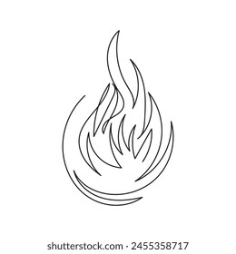 fire one line art, outline design on white background 