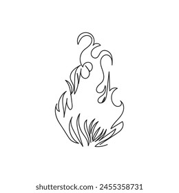 fire one line art, outline design on white background 