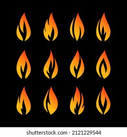 Fire orange flames, set icons, vector illustration