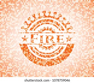  Fire orange mosaic emblem with background