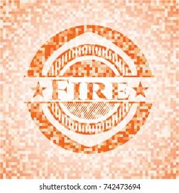 Fire orange mosaic emblem with background