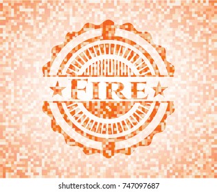 Fire orange mosaic emblem with background