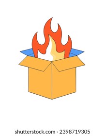 Fire out of the box, flat vector illustration.